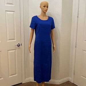 Adolfo Studio Dress Sz 10 Cobalt Blue Linen Blend Vintage 80’s Scoop Neck
